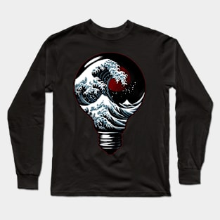 Sumie Japanese Brushstroke Great Wave Kanagawa In Bulb Long Sleeve T-Shirt